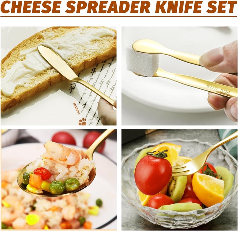 Mlurcu Cheese Butter Spreader Knife Set Charcuterie Accessories Charcuterie Boards Accessories Charcuterie Utensils Stainless Steel Spreader Knives Small Serving Tongs Mini Forks and Spoons for Pastry Making - Image 5
